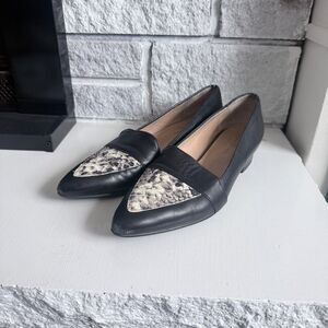 Avellini Made In Italy Black Leather Snakeskin Pointed Toe Low Block Heels 40/9